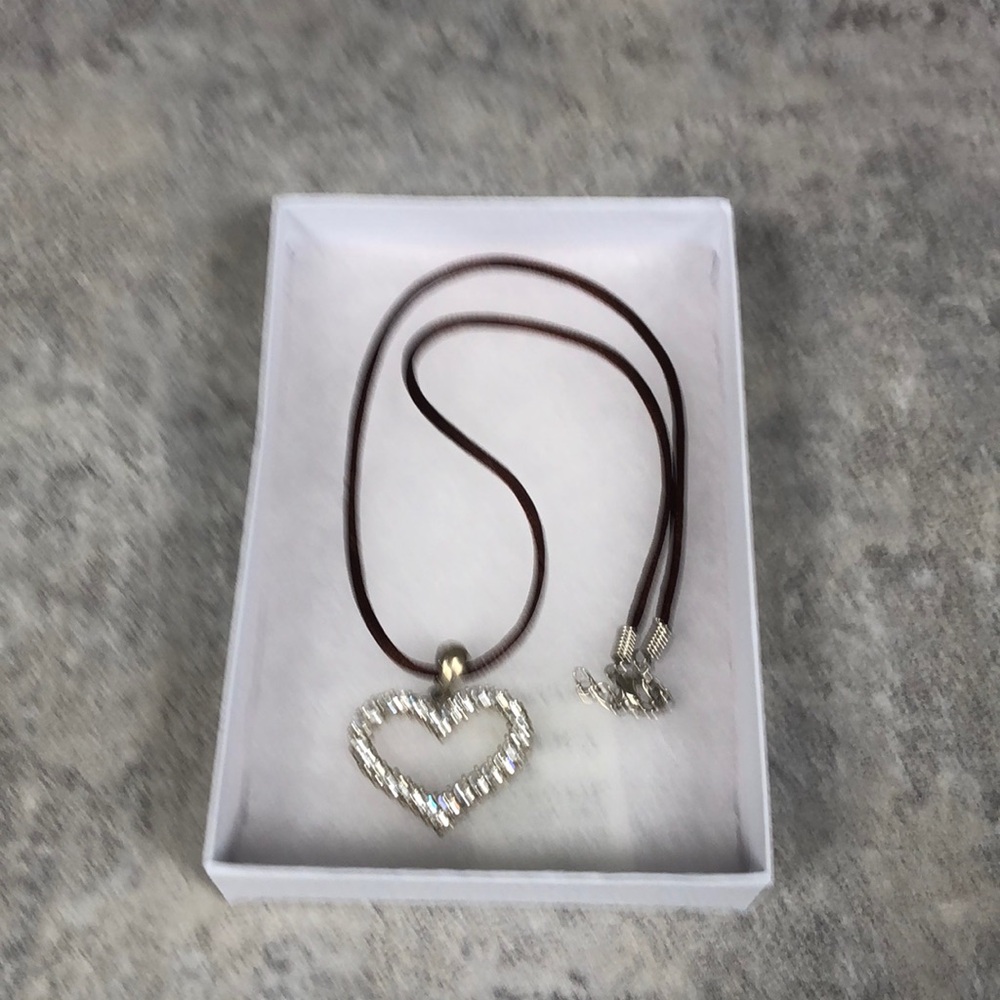 Heart Pendant Necklace with Brown Cord